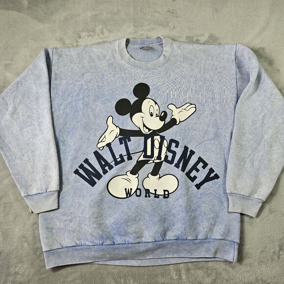 Vintage Walt Disney World Mickey Mouse Pullover Sweatshirt Y2K 90s OSFA Blue - Picture 1 of 16